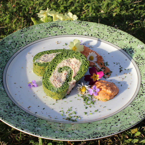 Bärlauch-Spinat Roulade mit Frischkäse-Geselchtes Fülle