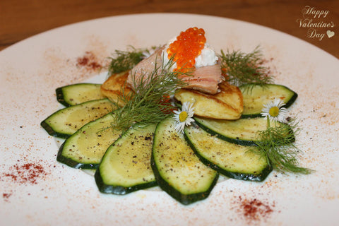 Erdäpfelkrapferl mit Lachsforelle & Zucchini