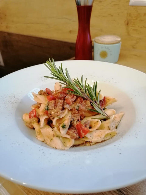 Strozzapreti mit Mangalitza Rillettes